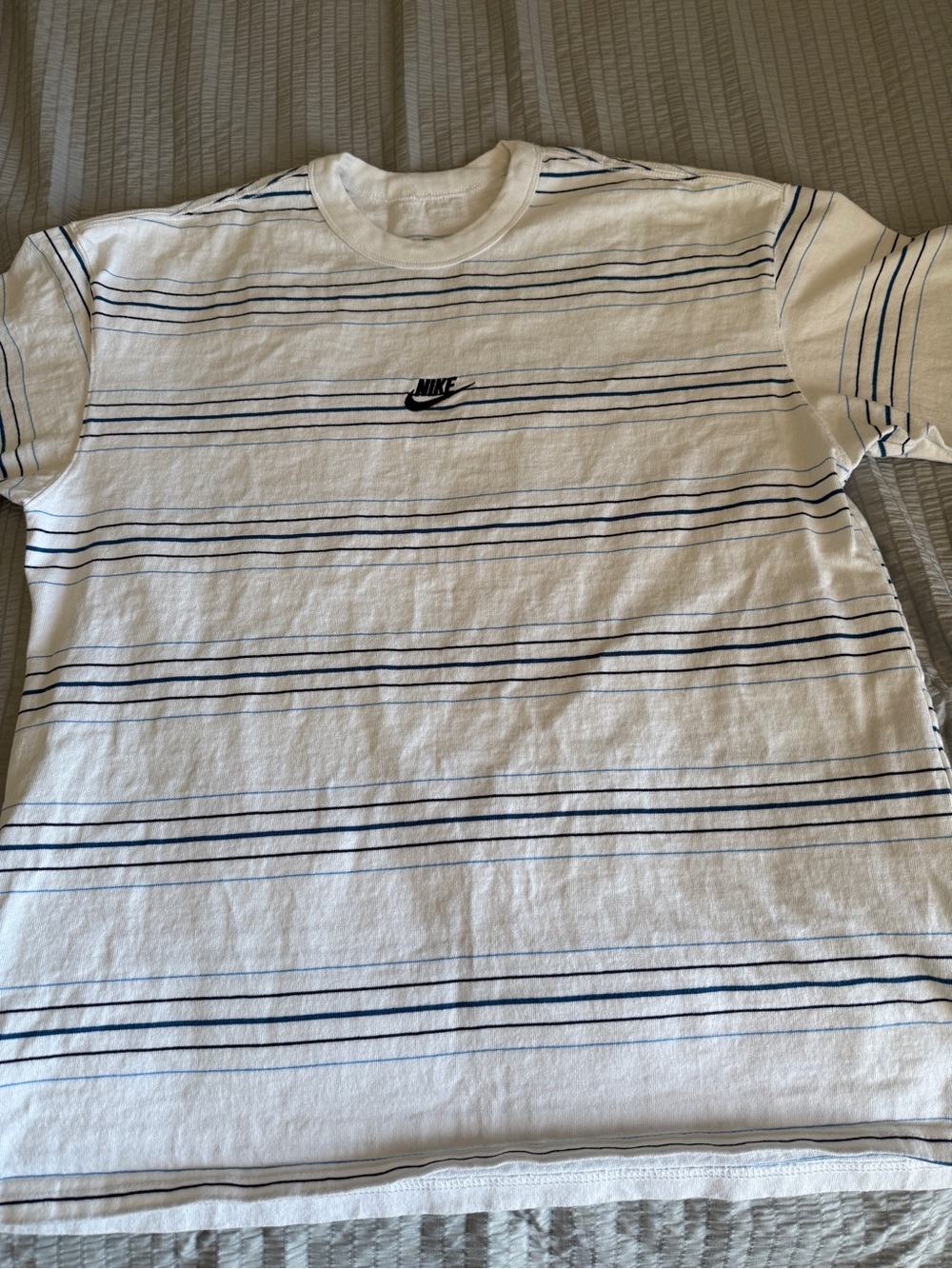 Nike White T-Shirt with Navy Stripe Detail